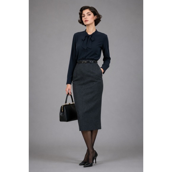 Moyabo Tops - Vintage Moyabo Tie Neck Blouse Women Large Black Roll Tab Sleeve Chiffon Career